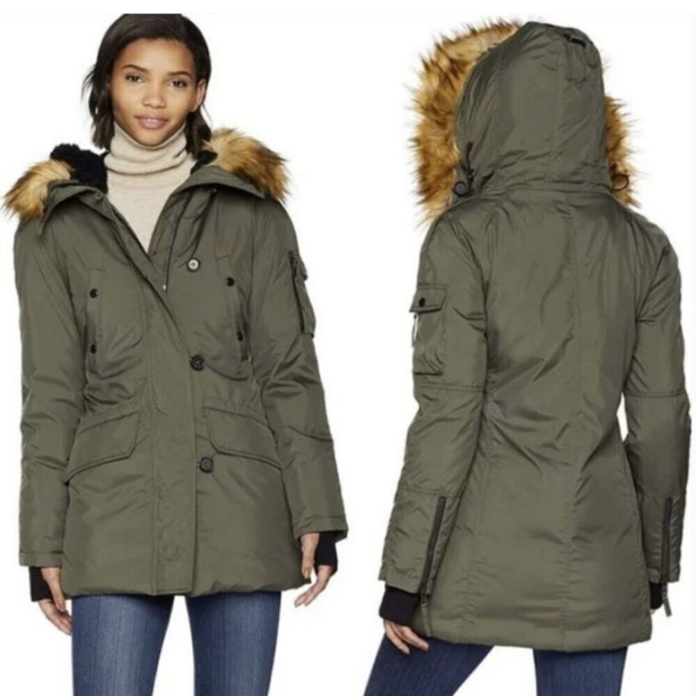 S13 New York Eskimo Parka Army olive green coat jacket, midlength sz XS